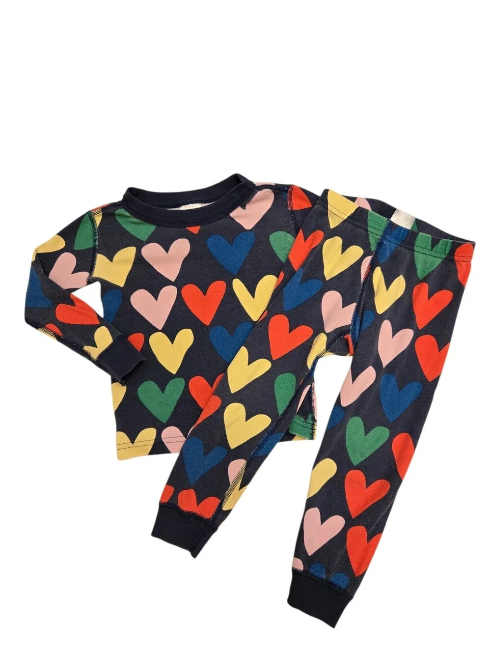 Hanna Andersson Navy Blue Multicolored Heart Print 2pc Pajama Set
